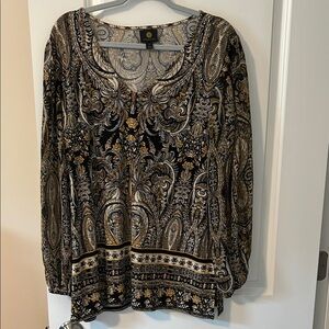 JM Collection Black and Gold Paisley Blouse
